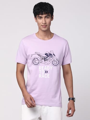 ADRO Mens Biker Design Printed 100% Cotton T-Shirt - Regular Fit, Printed T-Shirts for Men (RN24-KTM-PU_Purple_M)