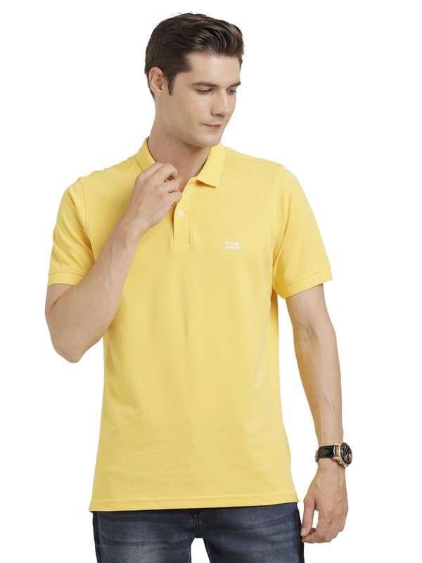 Turtle Men Cotton Stretch Yellow Half Sleeve Casual Solid Polo Tshirt