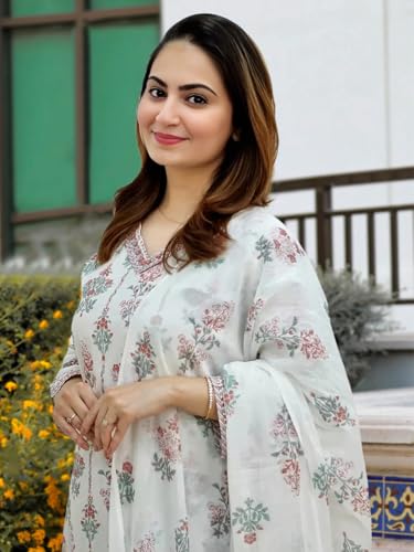 Pinkmint WomenS Printed V Neck Kurta And Pant Set With Dupatta (Pack Of 1)