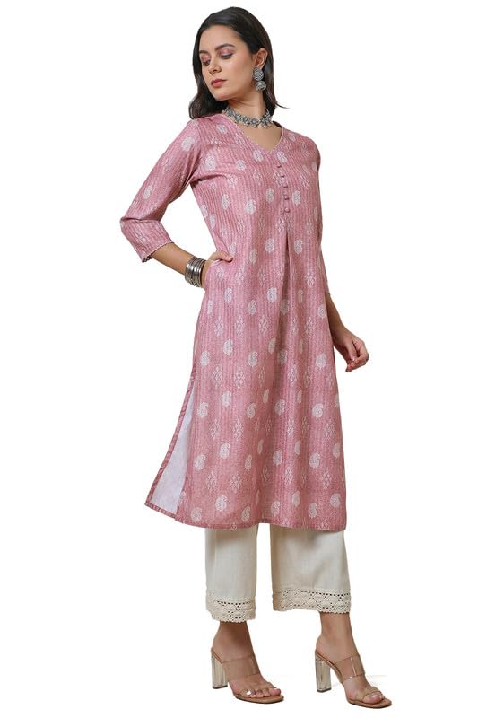 Soch Womens Onion Pink Linen Blend Paisley Print Kurta