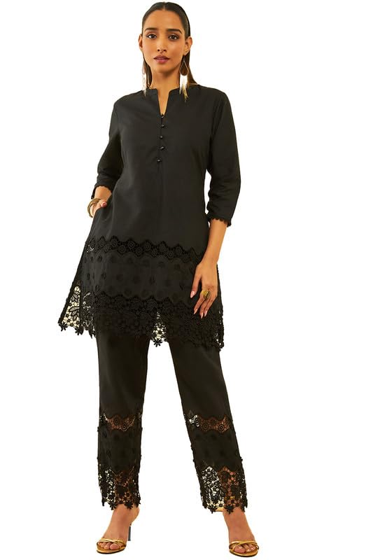 Soch Women Cotton Floral Schiffli Kurta Set with Cut Work