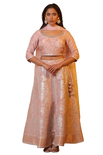 Aurelia Women Pink Floral Print Viscose Top with Skirt & Dupatta_24FED10608_M
