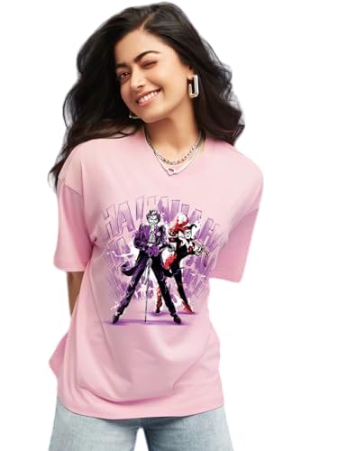 Bewakoof Official DC Merchandise Joker Womens Graphic Print Oversized Fit Half Sleeve Round Neck Single Jersey T-Shirt_648596_P