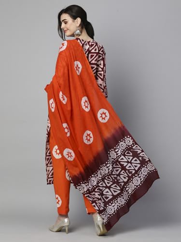 ANNI DESIGNER Womens Cotton Blend Printed Straight Kurta with Pant & Dupatta (Karka Op-Wine_L_Wine_Large)