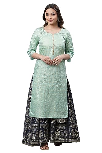 Aurelia WomenS Green Foil Printed Embellished Kurta