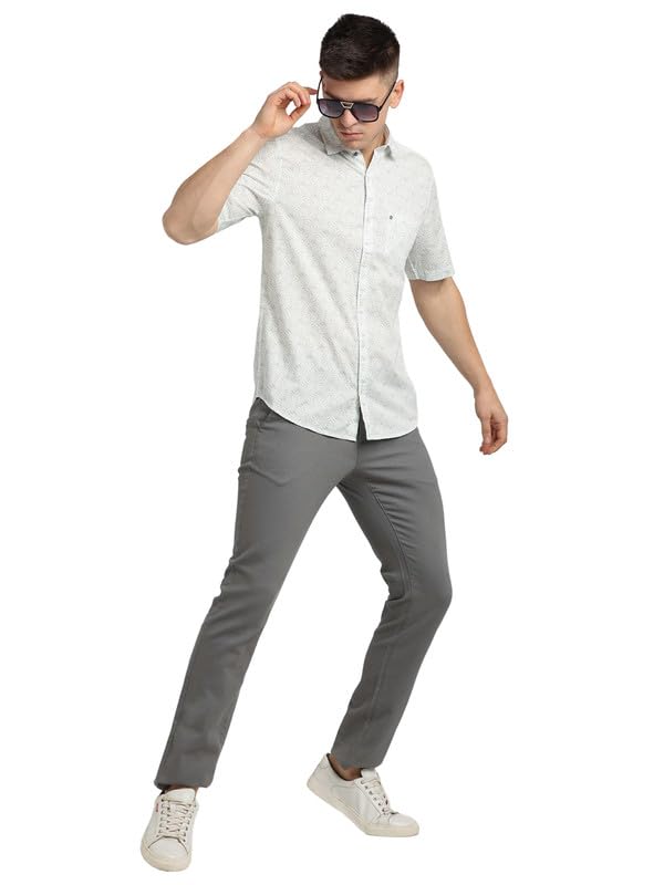 Turtle Men 100% Cotton Slim Fit Grey Printed Half Sleeve Casual Shirt