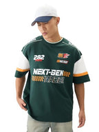 The Souled Store Official Disney: Speed Racer Men And Boys Short Sleeve Round Neck Green Graphic Printed Cotton Oversized T-Shir