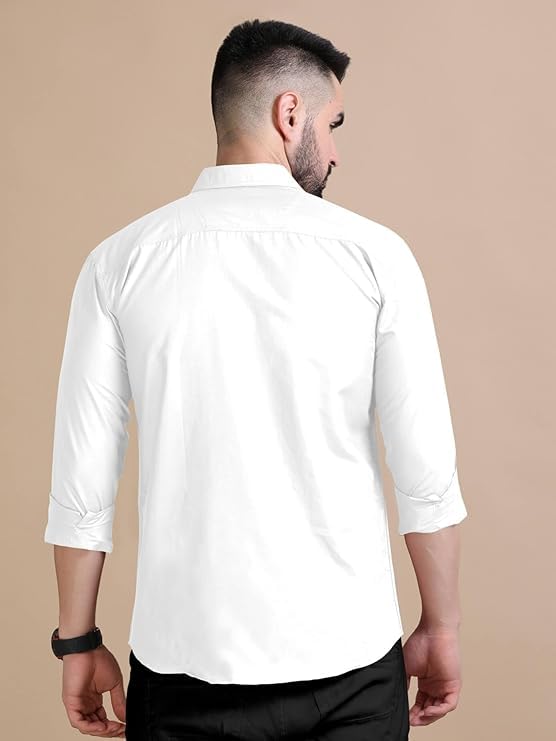 Rebelify MenS Cotton Blend Shirt With Pockets Full Sleeves Collared Neck Solid Pattern Botton Down Closure Relaxed Fit And Stan