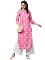 ANNI DESIGNER Womens Crepe Traditional Straight Printed Kurta (Dots-Pink-28_XXL_Pink_XX-Large)