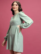 Ketch Cotton Blend Women Casual Fit Green Dress Above The Knee Khj6000635