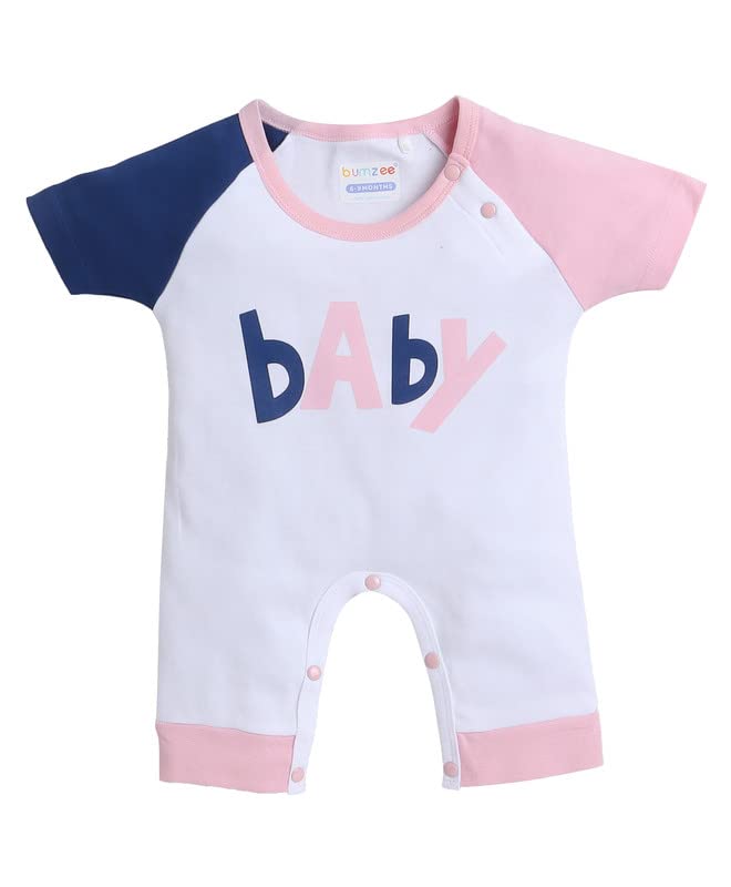 Bumzee White Girls Half Sleeves Thigh Length Romper Age - 9-12 Months