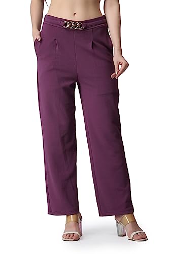 POPWINGS Casual Formal Regular Fit Solid Trousers for Women || Stylish Formal Trouser for Women with Pockets || Pull On Trouser 