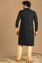 Manyavar Mens Blue Blended Cotton Embroidered Kurtas
