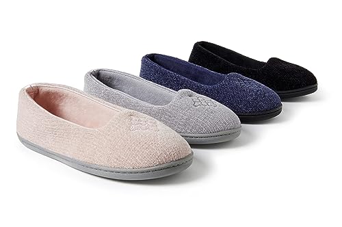 Dearfoams Womens Rebecca Lightweight cozy Memory Foam closed Back Slipper with Wide Widths, Peacoat chenille, 13-14