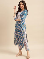 ANNI DESIGNER Womens Cotton Blend Straight Printed Kurta with Pant & Dupatta (Kuntu Blue-NWG_M_Blue_Medium)