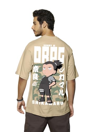 Bewakoof Official Naruto Merchandise MenS Graphic Printed Oversized Fit T-Shirt_625301_Brown_Xl