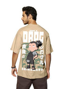 Bewakoof Official Naruto Merchandise MenS Graphic Printed Oversized Fit T-Shirt_625301_Brown_Xl
