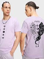 Bewakoof MenS Seek Balance Graphic Print Cotton T-Shirt- Regular Fit, Round Neck, Half Sleeves 580213_Purple_M