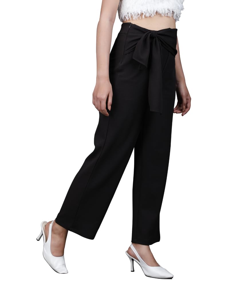 Noble Monk Women Regular Fit Casual Pant | High Waist Trouser | Wide Leg Baggy Korean Pants Trousers For Women Black