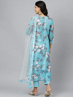 Anni Designer WomenS Cotton Blend Printed Straight Kurta With Pant & Dupatta (Itta Sty Blue_Xl_Blue_X Large)