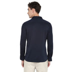 Turtle Men Navy Blue Polyester Solid Slim Fit Shirts