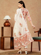 ANNI DESIGNER Womens Cotton Blend Straight Printed Kurta with Pant & Dupatta (Dhama Peach_S_Peach_Small)