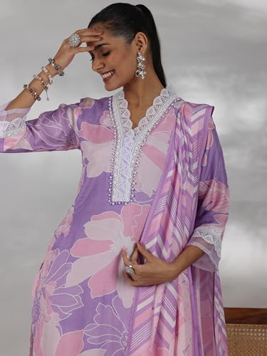 Libas Womens Printed Cotton Blend Straight Kurta With Trousers And Dupatta
