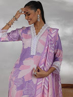 Libas Womens Printed Cotton Blend Straight Kurta With Trousers And Dupatta