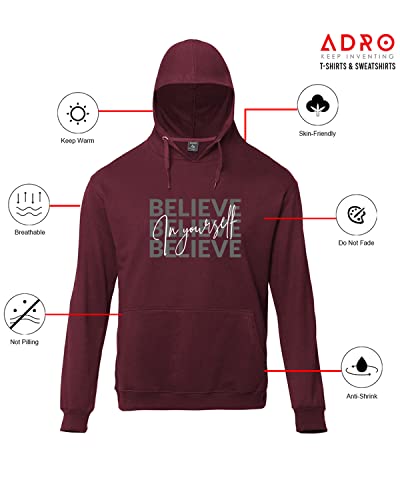ADRO Men's Cotton Neck Hooded Sweatshirt (H22-M-INV-MR_Maroon)