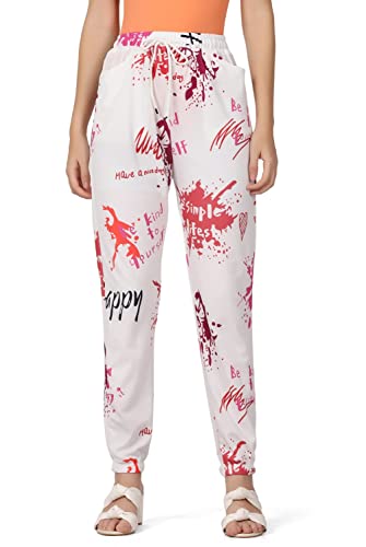 Leriya Fashion Womens Casual Wide Leg High Waisted Button Down Straight Long Trousers Pants (White & Red_XL)