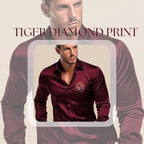 Indoprimo MenS Satin Stylish Club Wear Tiger Diamond Print Shirt Full Sleeve Maroon