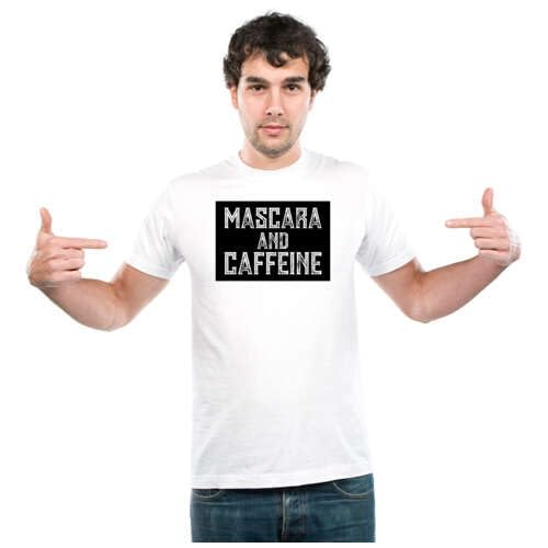 Udnag Unisex Round Neck Graphic Makeup | Mascara And Caffeine 2 Polyester TShirt White [Size 2Yrsold/22In To 7Xl/56In] 44-