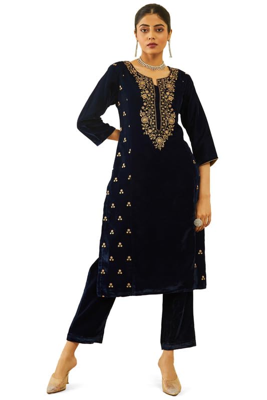 Soch Women Velvet Floral Zari Embroidered Straight Kurta Set