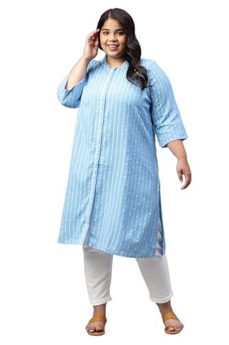 Aurelia Women Ice Blue Dobby Geometric Yarn Dyed Straight Kurta_22AUA13528P-702535_4XL