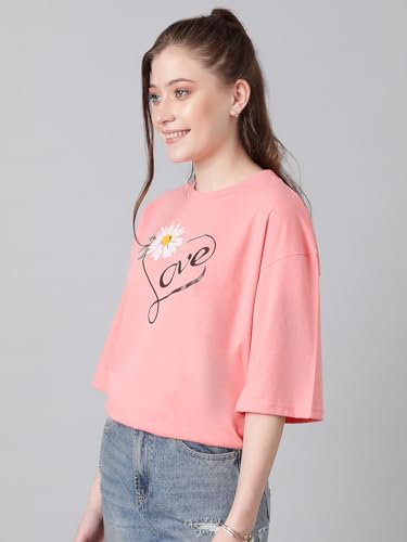 KOTTY Womens Cotton Blend Printed Oversized T-Shirts