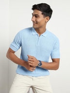 Nobero MenS Self Design Regular Fit Polo Shirt (1M-Twpo-R0016_Powder Blue