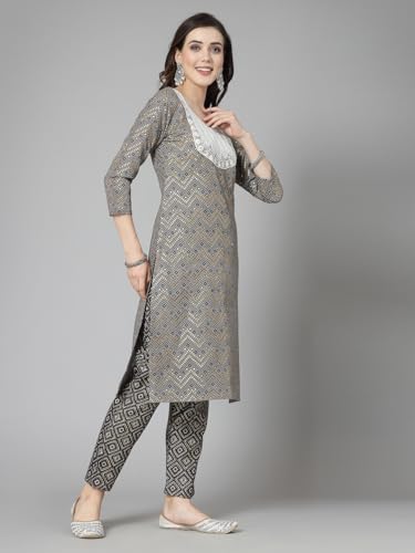 Stylum Women'S Printed & Embroidered Cotton Blend Straight Kurta Pant Set (Kpchikaset)