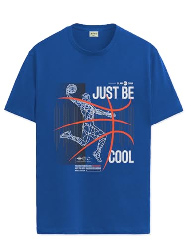 ADRO Men's Graphic Printed 100% Cotton T-Shirt - Regular Fit, Printed T-Shirts for Men (RN24-BCL-RB_Royal Blue_XL)