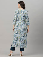 ANNI DESIGNER Womens Cotton Blend Straight Printed Kurta with Pant (SouthZ Blue-NW_L_Blue_Large)