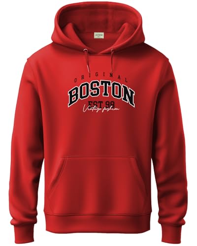 ADRO Men's Cotton Neck Hooded Sweatshirt (H24-BOST-RD-S_Red)