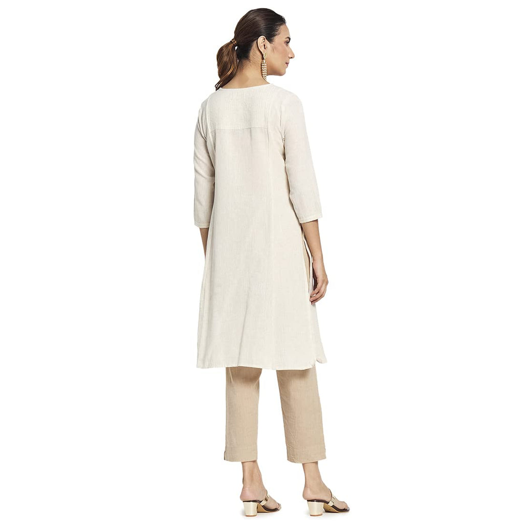 Fabindia Women Cotton Linen Knee Length Kurta Natural