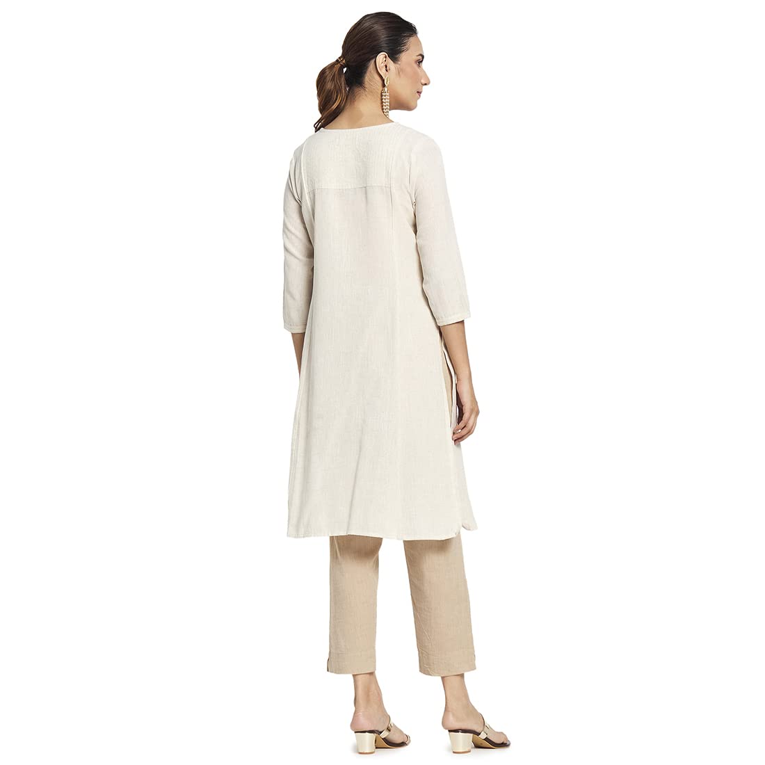 Fabindia Women Cotton Linen Knee Length Kurta Natural