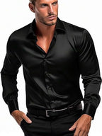 Indoprimo MenS Classic Fit Plain Satin Casual Shirt For Men Full Sleeve (In, Alpha, L, Black)