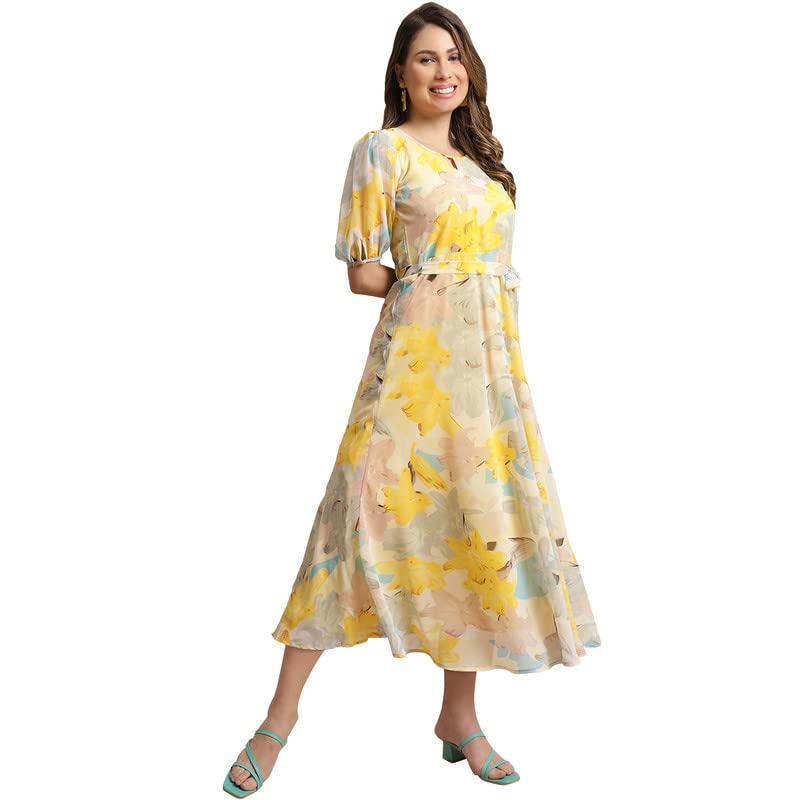 Preneum WomenS Maxi Fit & Flare Print Georgette Regular Sleeves Casual |Summer |Latest Style |Festival & Occasion Maxi Gown(Max