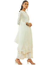 Soch Womens Off White Georgette All-Over Embroidered Palazzo Suit Set With Dupatta