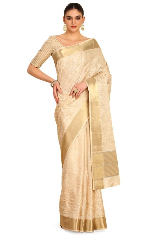 Soch Women Geometric Sequinned Tussar Saree with Zari
