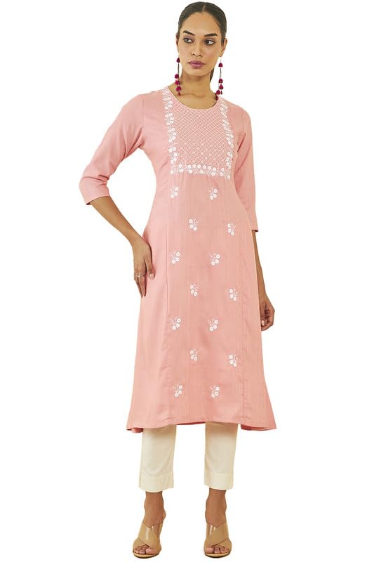 Soch Women Rayon Floral Embroidered Panelled Kurta with Sequin Details