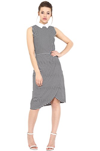 Miss Chase WomenS Pleated Knee-Long Dress (Mcss16D07-24-98-04_Black And White_Medium)