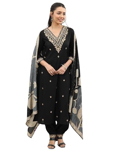 Libas Black Embroidered Rayon Straight Kurta Set For Women (400276Irxxl)