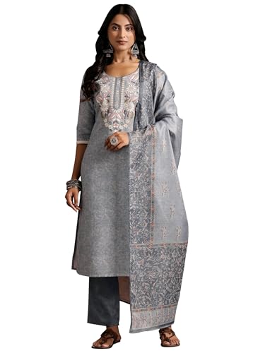Libas Womens Yoke Design Cotton Straight Kurta With Palazzos And Dupatta